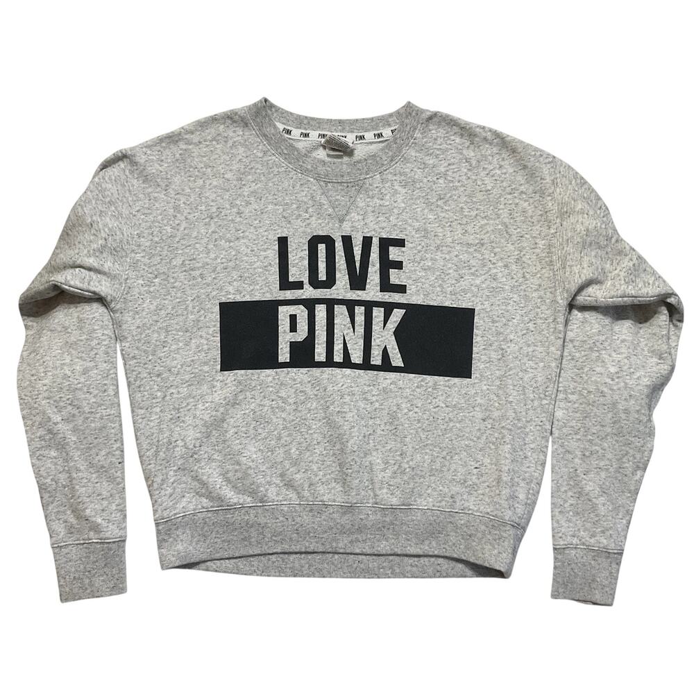 PINK Victoria's Secret Women Sweatshirt XS Gray LOVE Activewear Logo Long